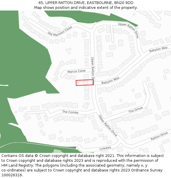 65, UPPER RATTON DRIVE, EASTBOURNE, BN20 9DD: Location map and indicative extent of plot