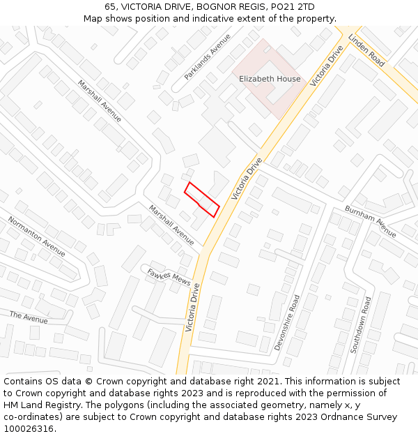 65, VICTORIA DRIVE, BOGNOR REGIS, PO21 2TD: Location map and indicative extent of plot