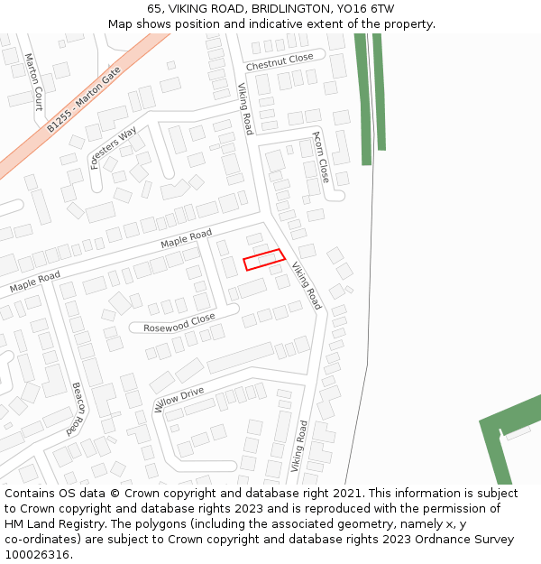 65, VIKING ROAD, BRIDLINGTON, YO16 6TW: Location map and indicative extent of plot