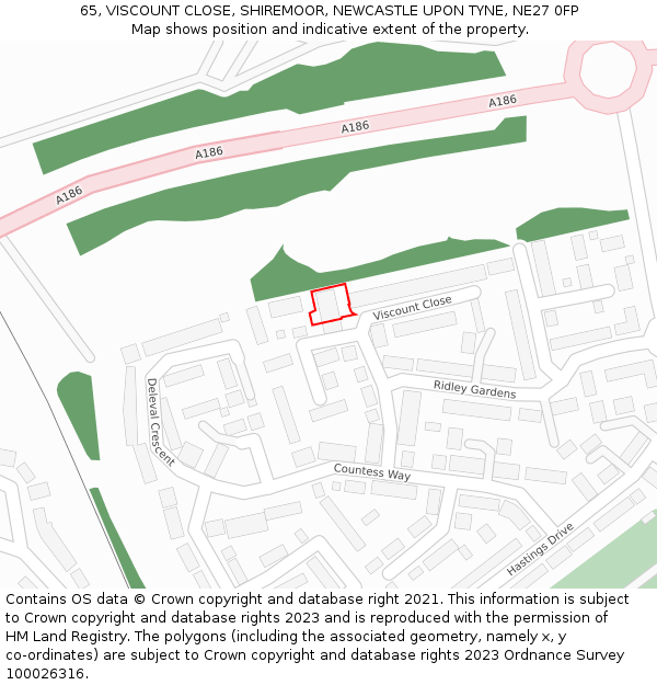 65, VISCOUNT CLOSE, SHIREMOOR, NEWCASTLE UPON TYNE, NE27 0FP: Location map and indicative extent of plot