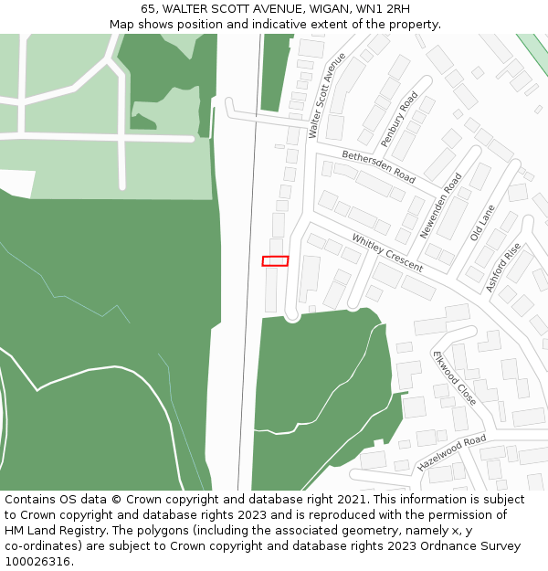 65, WALTER SCOTT AVENUE, WIGAN, WN1 2RH: Location map and indicative extent of plot