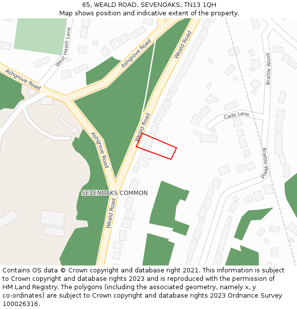 65, WEALD ROAD, SEVENOAKS, TN13 1QH: Location map and indicative extent of plot