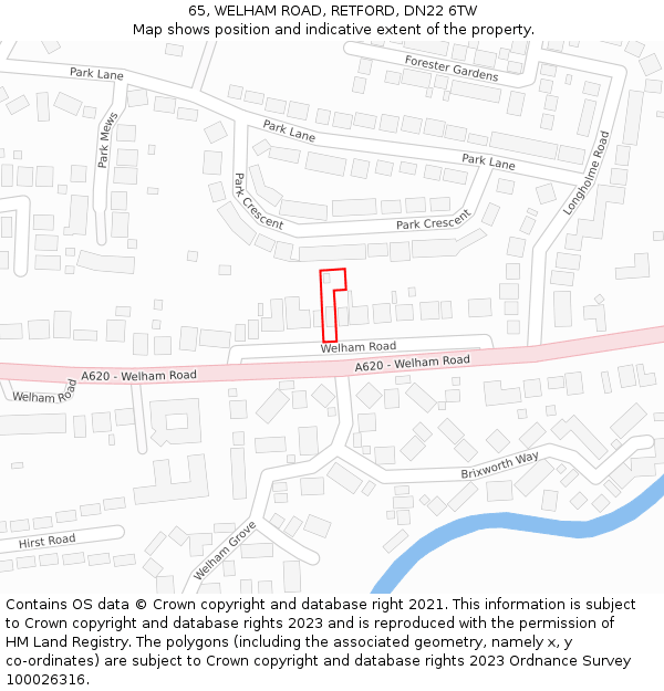 65, WELHAM ROAD, RETFORD, DN22 6TW: Location map and indicative extent of plot