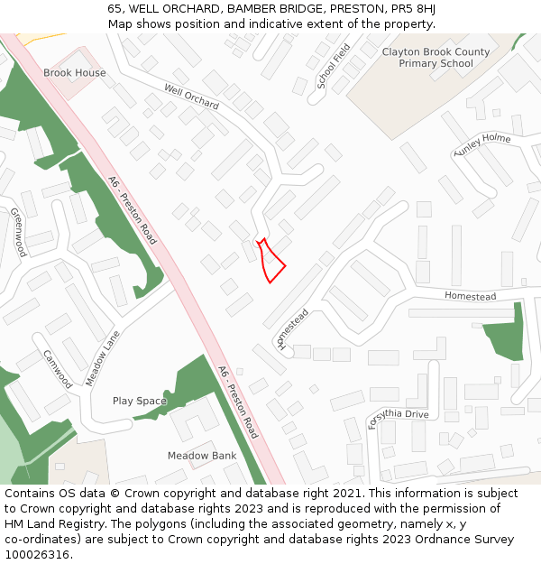 65, WELL ORCHARD, BAMBER BRIDGE, PRESTON, PR5 8HJ: Location map and indicative extent of plot