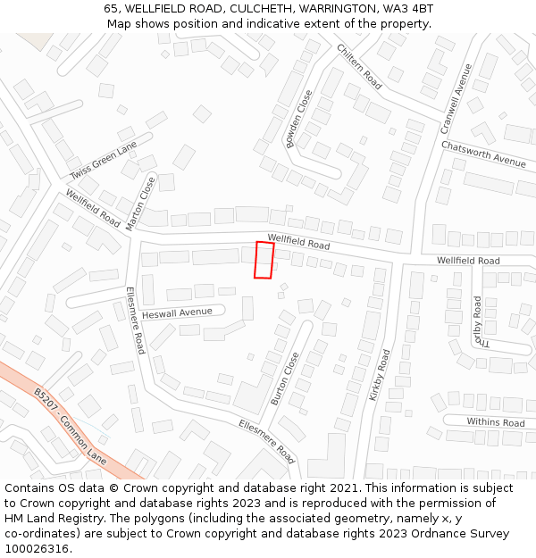 65, WELLFIELD ROAD, CULCHETH, WARRINGTON, WA3 4BT: Location map and indicative extent of plot