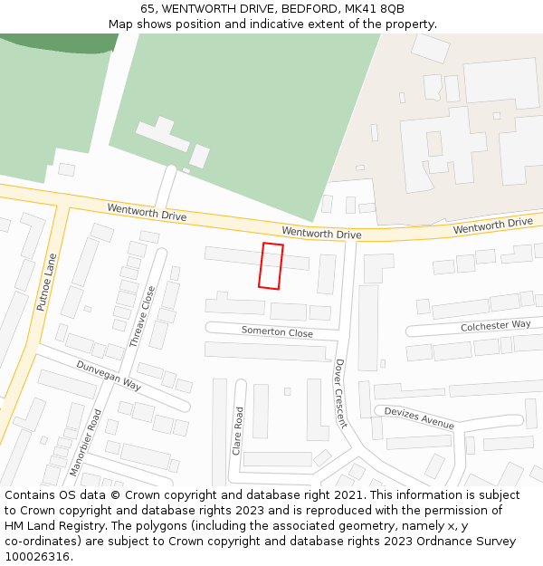 65, WENTWORTH DRIVE, BEDFORD, MK41 8QB: Location map and indicative extent of plot