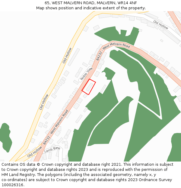 65, WEST MALVERN ROAD, MALVERN, WR14 4NF: Location map and indicative extent of plot