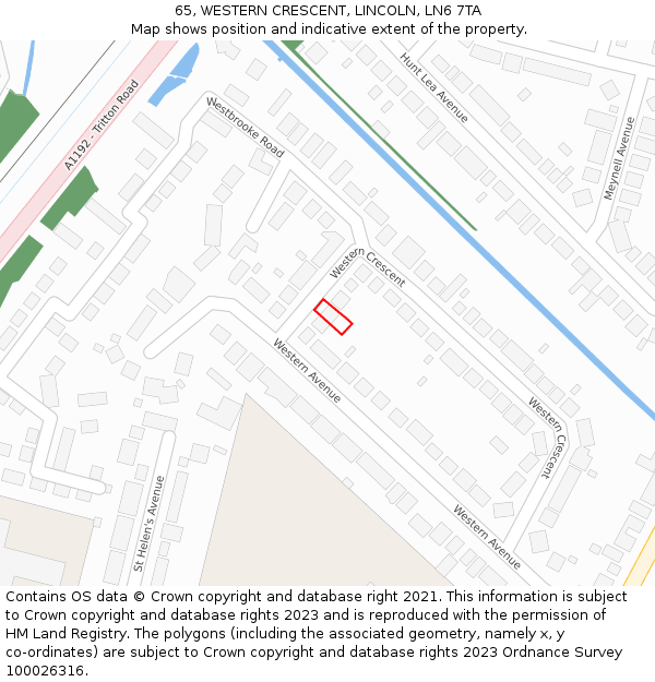 65, WESTERN CRESCENT, LINCOLN, LN6 7TA: Location map and indicative extent of plot