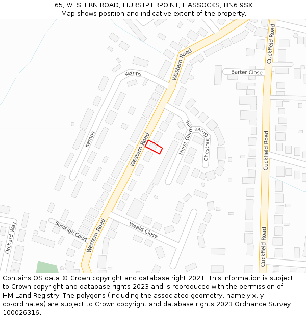 65, WESTERN ROAD, HURSTPIERPOINT, HASSOCKS, BN6 9SX: Location map and indicative extent of plot