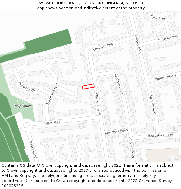 65, WHITBURN ROAD, TOTON, NOTTINGHAM, NG9 6HR: Location map and indicative extent of plot