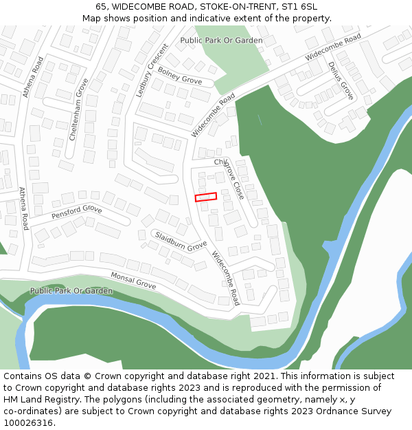 65, WIDECOMBE ROAD, STOKE-ON-TRENT, ST1 6SL: Location map and indicative extent of plot