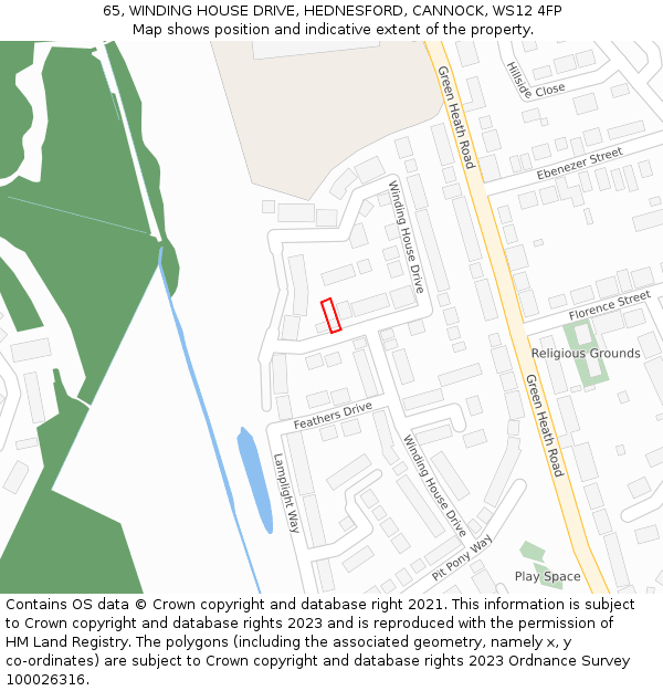 65, WINDING HOUSE DRIVE, HEDNESFORD, CANNOCK, WS12 4FP: Location map and indicative extent of plot