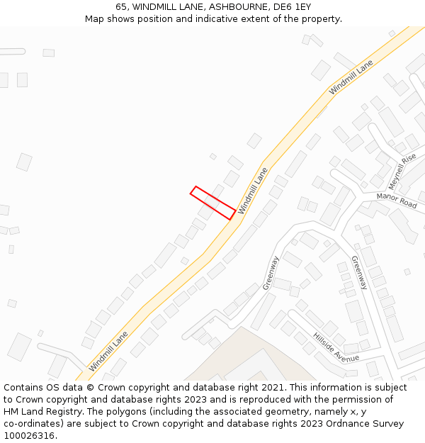 65, WINDMILL LANE, ASHBOURNE, DE6 1EY: Location map and indicative extent of plot