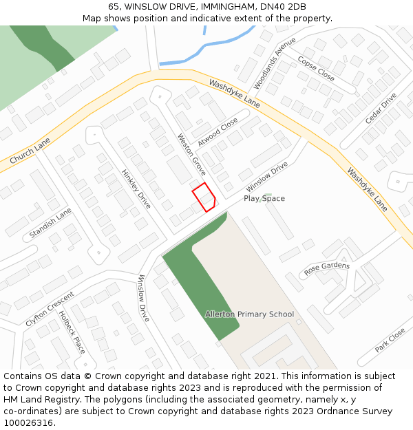 65, WINSLOW DRIVE, IMMINGHAM, DN40 2DB: Location map and indicative extent of plot