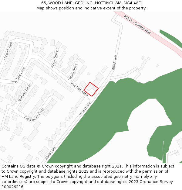 65, WOOD LANE, GEDLING, NOTTINGHAM, NG4 4AD: Location map and indicative extent of plot