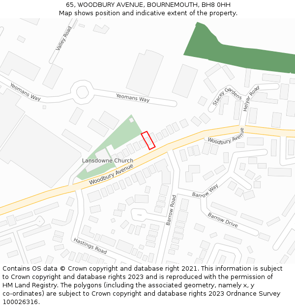 65, WOODBURY AVENUE, BOURNEMOUTH, BH8 0HH: Location map and indicative extent of plot