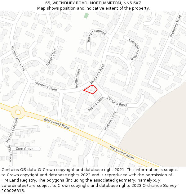 65, WRENBURY ROAD, NORTHAMPTON, NN5 6XZ: Location map and indicative extent of plot