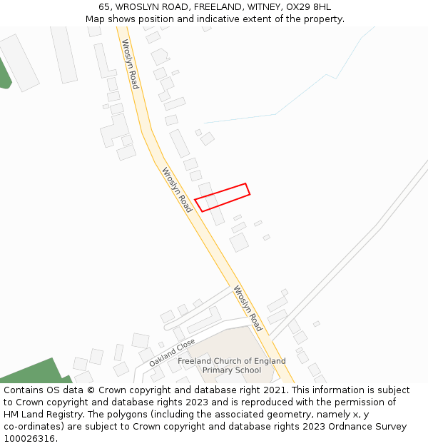 65, WROSLYN ROAD, FREELAND, WITNEY, OX29 8HL: Location map and indicative extent of plot