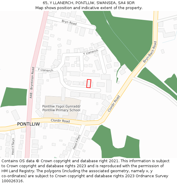 65, Y LLANERCH, PONTLLIW, SWANSEA, SA4 9DR: Location map and indicative extent of plot