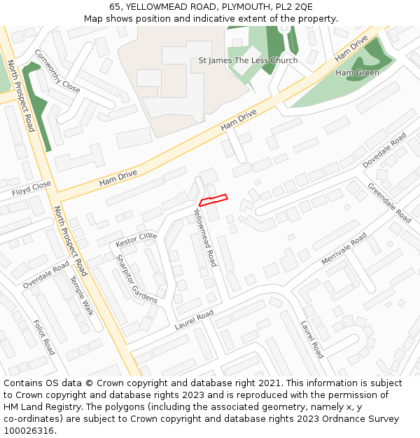 65, YELLOWMEAD ROAD, PLYMOUTH, PL2 2QE: Location map and indicative extent of plot