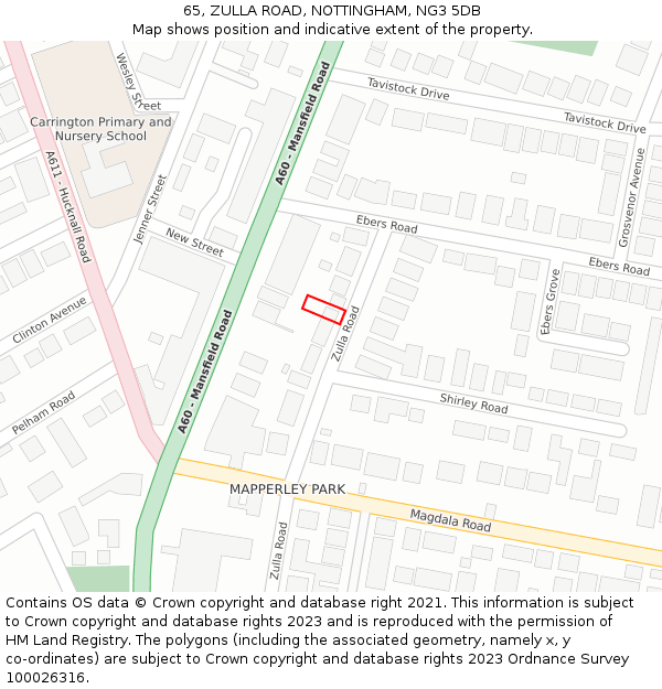 65, ZULLA ROAD, NOTTINGHAM, NG3 5DB: Location map and indicative extent of plot