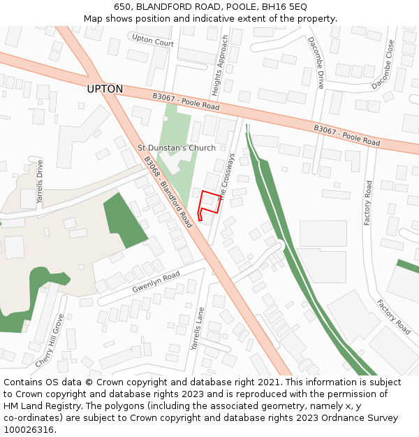 650, BLANDFORD ROAD, POOLE, BH16 5EQ: Location map and indicative extent of plot