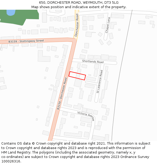 650, DORCHESTER ROAD, WEYMOUTH, DT3 5LG: Location map and indicative extent of plot