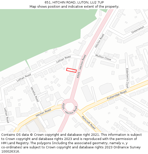 651, HITCHIN ROAD, LUTON, LU2 7UP: Location map and indicative extent of plot
