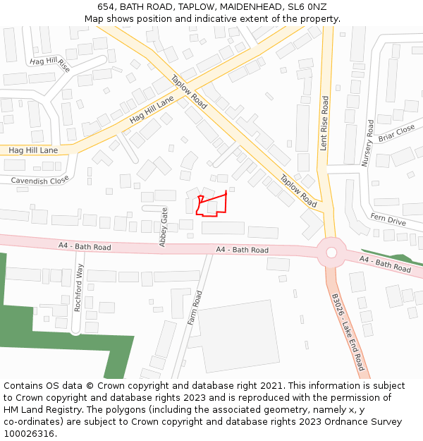 654, BATH ROAD, TAPLOW, MAIDENHEAD, SL6 0NZ: Location map and indicative extent of plot