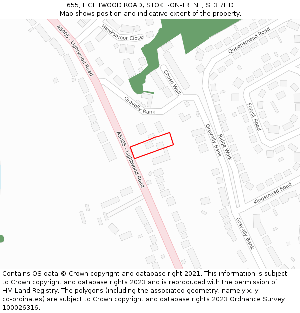 655, LIGHTWOOD ROAD, STOKE-ON-TRENT, ST3 7HD: Location map and indicative extent of plot