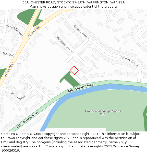 65A, CHESTER ROAD, STOCKTON HEATH, WARRINGTON, WA4 2SA: Location map and indicative extent of plot