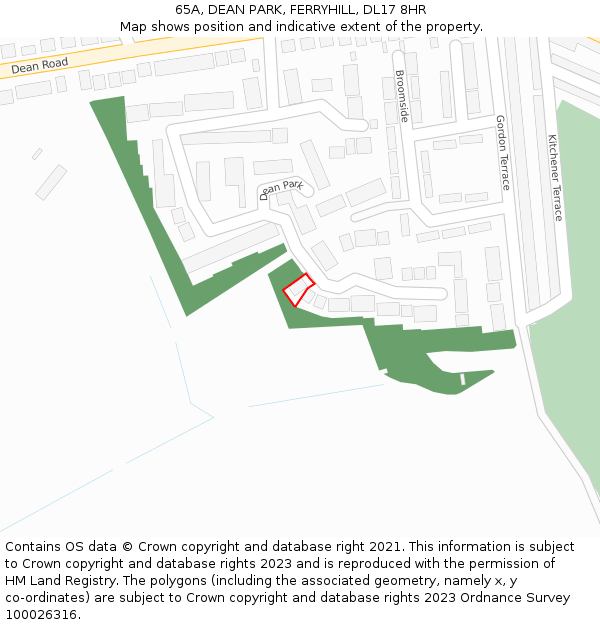 65A, DEAN PARK, FERRYHILL, DL17 8HR: Location map and indicative extent of plot