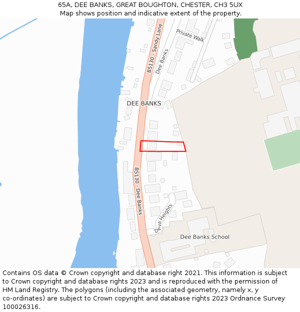 65A, DEE BANKS, GREAT BOUGHTON, CHESTER, CH3 5UX: Location map and indicative extent of plot