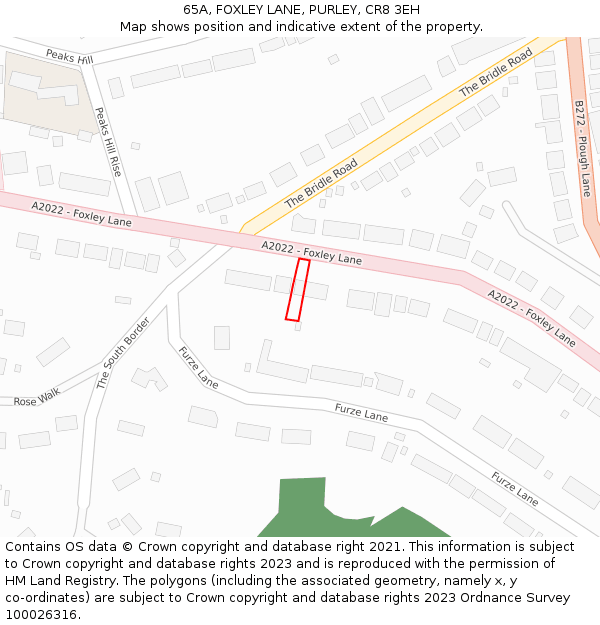 65A, FOXLEY LANE, PURLEY, CR8 3EH: Location map and indicative extent of plot