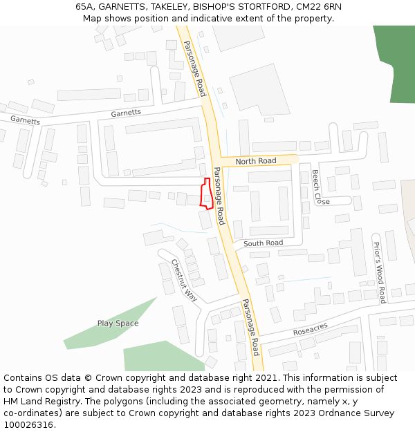 65A, GARNETTS, TAKELEY, BISHOP'S STORTFORD, CM22 6RN: Location map and indicative extent of plot
