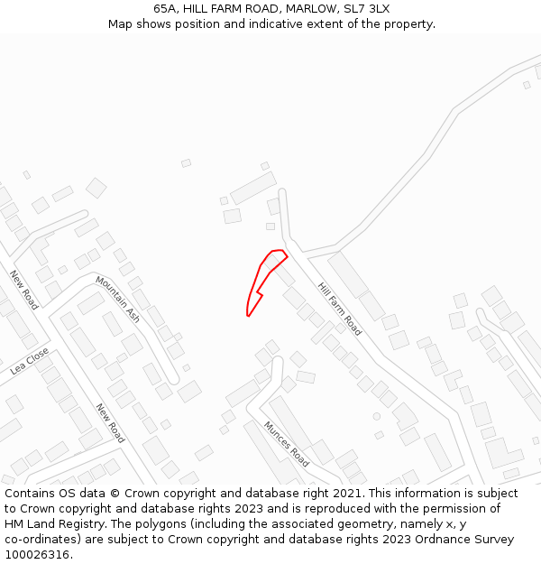 65A, HILL FARM ROAD, MARLOW, SL7 3LX: Location map and indicative extent of plot