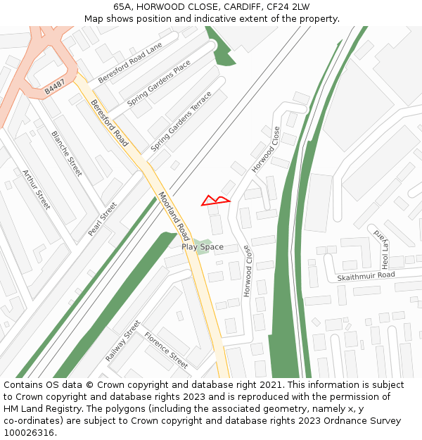 65A, HORWOOD CLOSE, CARDIFF, CF24 2LW: Location map and indicative extent of plot