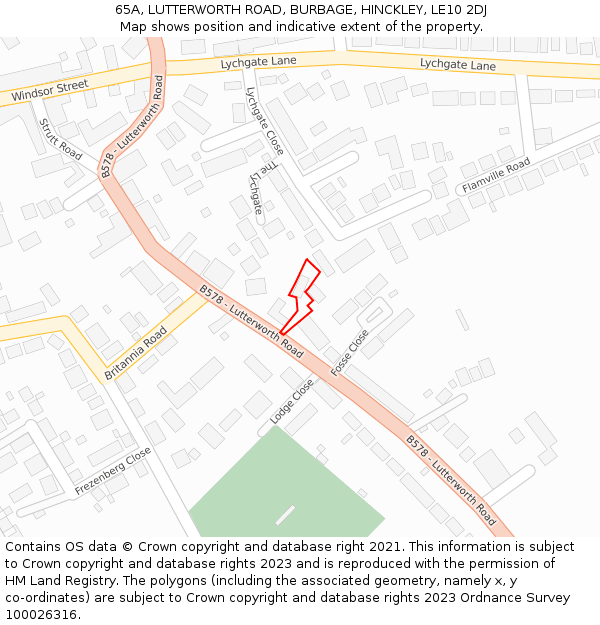 65A, LUTTERWORTH ROAD, BURBAGE, HINCKLEY, LE10 2DJ: Location map and indicative extent of plot