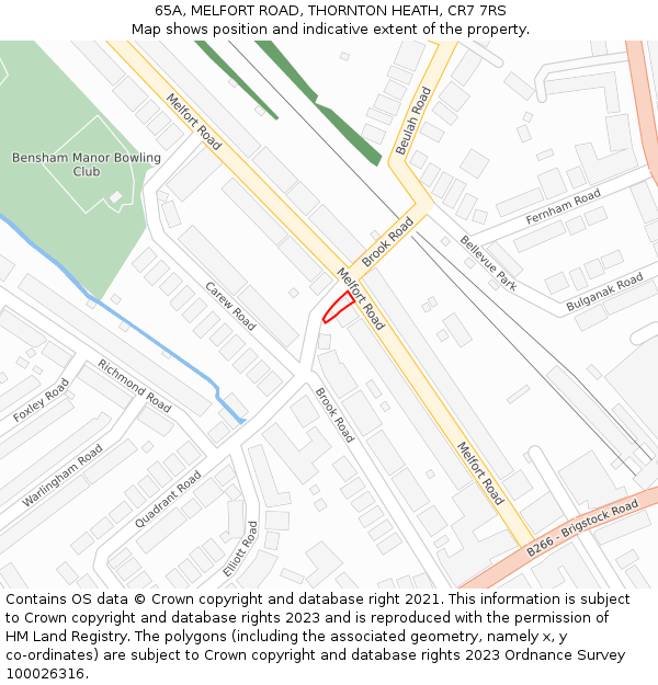 65A, MELFORT ROAD, THORNTON HEATH, CR7 7RS: Location map and indicative extent of plot