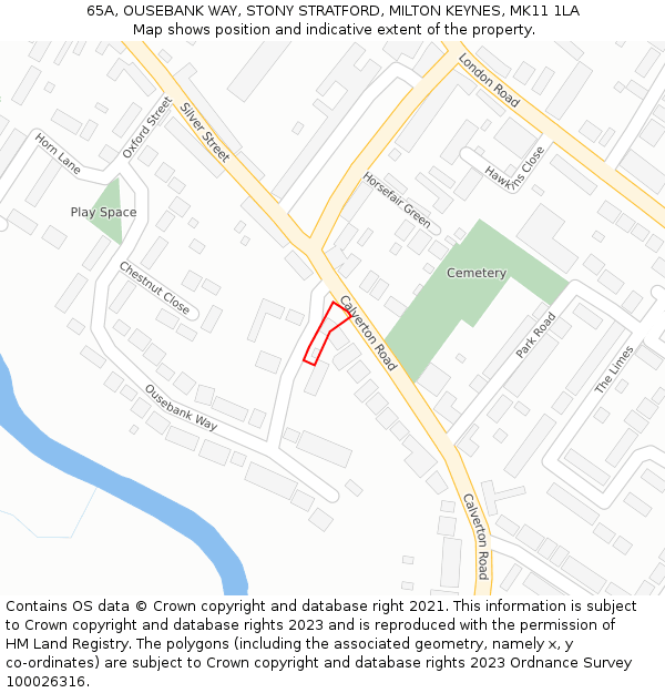 65A, OUSEBANK WAY, STONY STRATFORD, MILTON KEYNES, MK11 1LA: Location map and indicative extent of plot