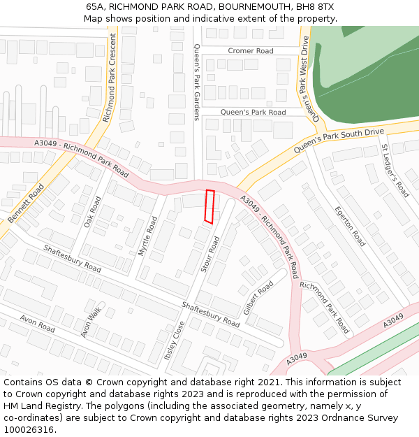 65A, RICHMOND PARK ROAD, BOURNEMOUTH, BH8 8TX: Location map and indicative extent of plot