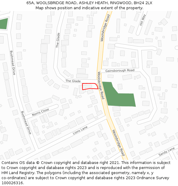 65A, WOOLSBRIDGE ROAD, ASHLEY HEATH, RINGWOOD, BH24 2LX: Location map and indicative extent of plot