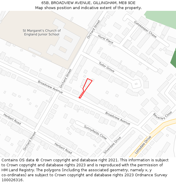65B, BROADVIEW AVENUE, GILLINGHAM, ME8 9DE: Location map and indicative extent of plot