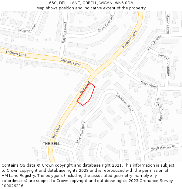 65C, BELL LANE, ORRELL, WIGAN, WN5 0DA: Location map and indicative extent of plot