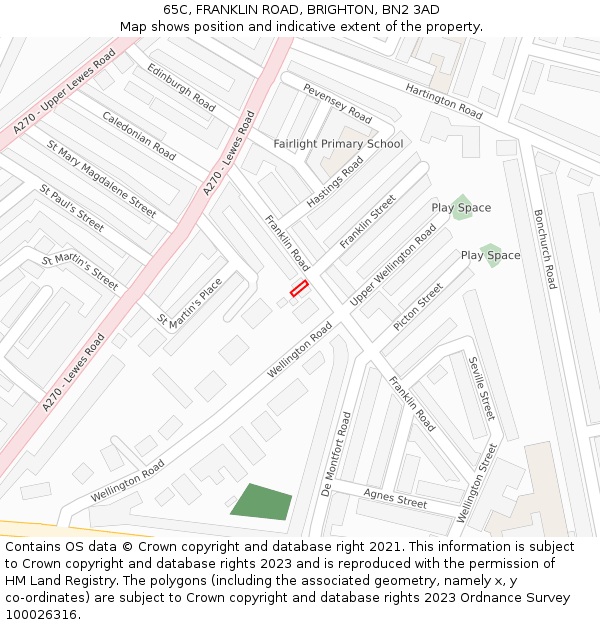 65C, FRANKLIN ROAD, BRIGHTON, BN2 3AD: Location map and indicative extent of plot