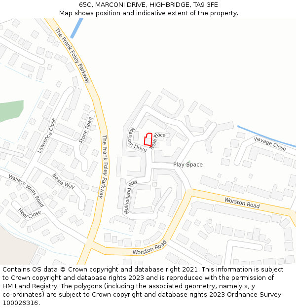65C, MARCONI DRIVE, HIGHBRIDGE, TA9 3FE: Location map and indicative extent of plot