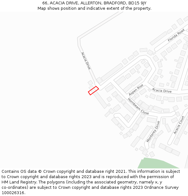 66, ACACIA DRIVE, ALLERTON, BRADFORD, BD15 9JY: Location map and indicative extent of plot