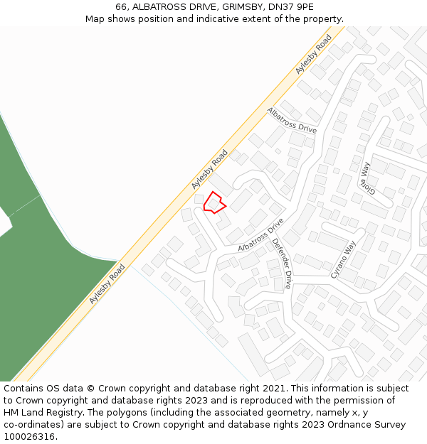 66, ALBATROSS DRIVE, GRIMSBY, DN37 9PE: Location map and indicative extent of plot