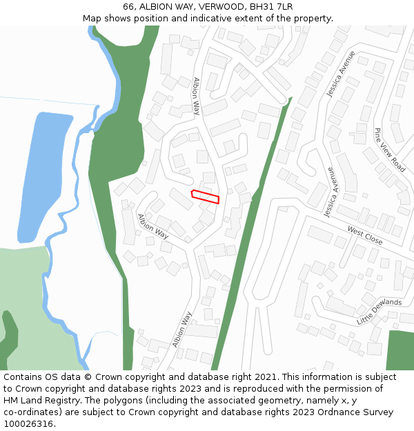 66, ALBION WAY, VERWOOD, BH31 7LR: Location map and indicative extent of plot