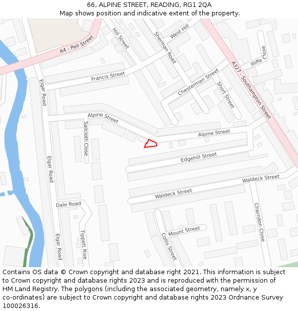 66, ALPINE STREET, READING, RG1 2QA: Location map and indicative extent of plot